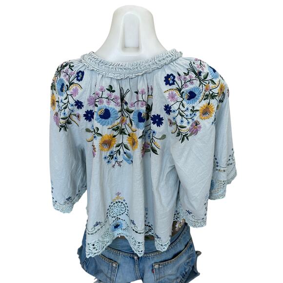 SEA New York Blue Embroidered Crop Top LARGE Boho Cottage Designer Boho $400 - Picture 10 of 11